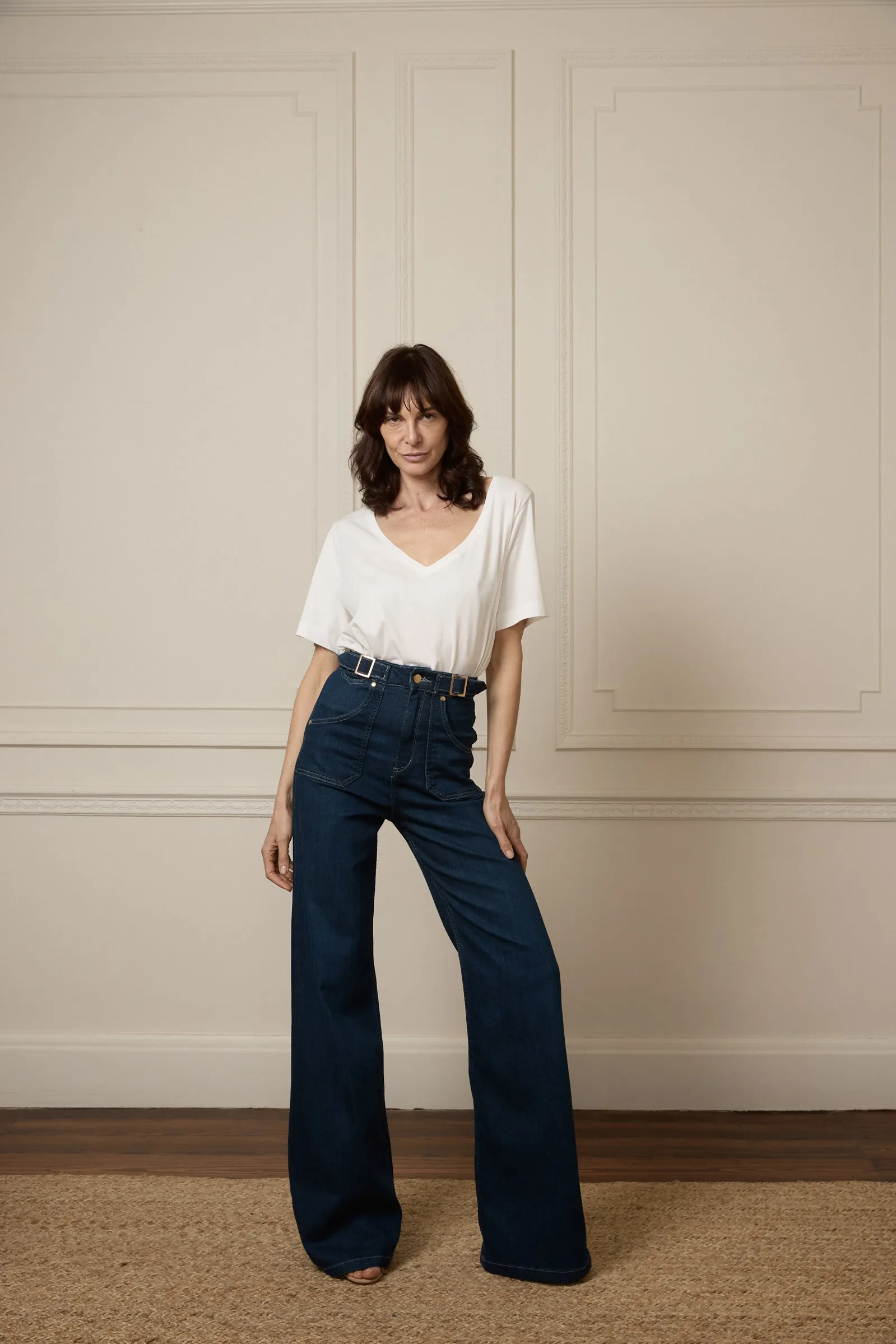Minnie The High Top Full Length Wide Leg Flared Jeans | Working Girl [Dark Wash]