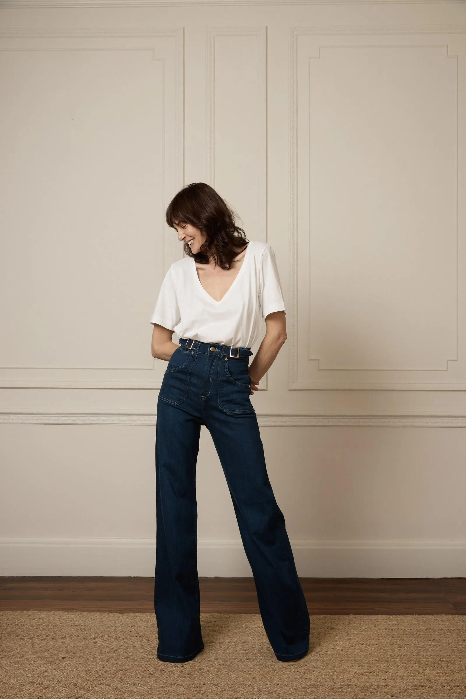 Minnie The High Top Full Length Wide Leg Flared Jeans | Working Girl [Dark Wash]