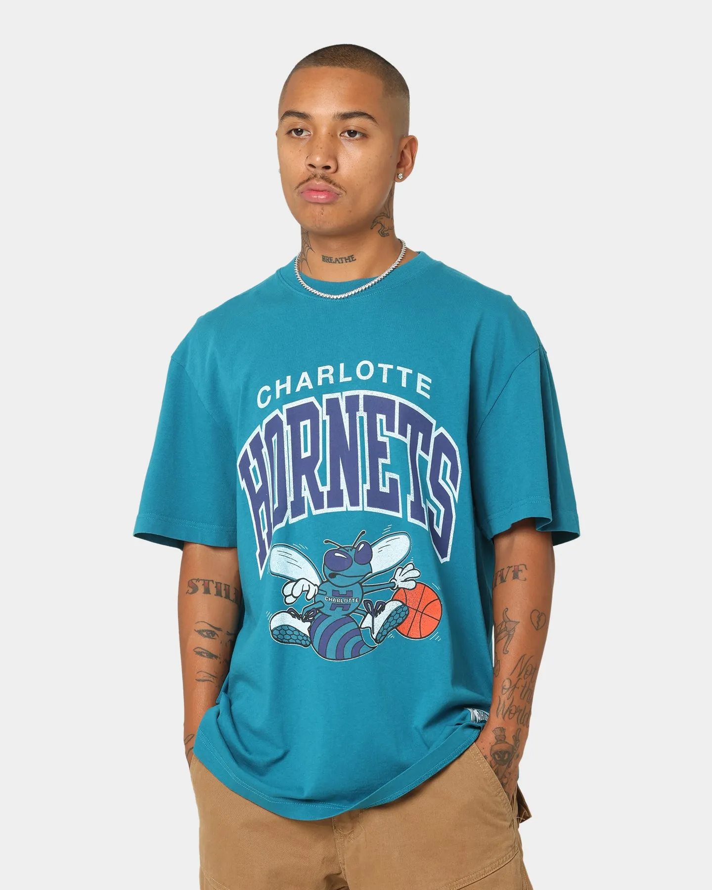 Mitchell & Ness Charlotte Hornets XL Arch Vintage T-Shirt Faded Teal