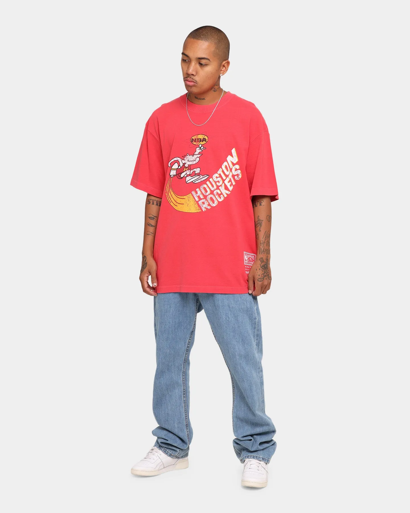 Mitchell & Ness Houston Rockets Oversized TM CLR Logo Vintage T-Shirt Faded Red
