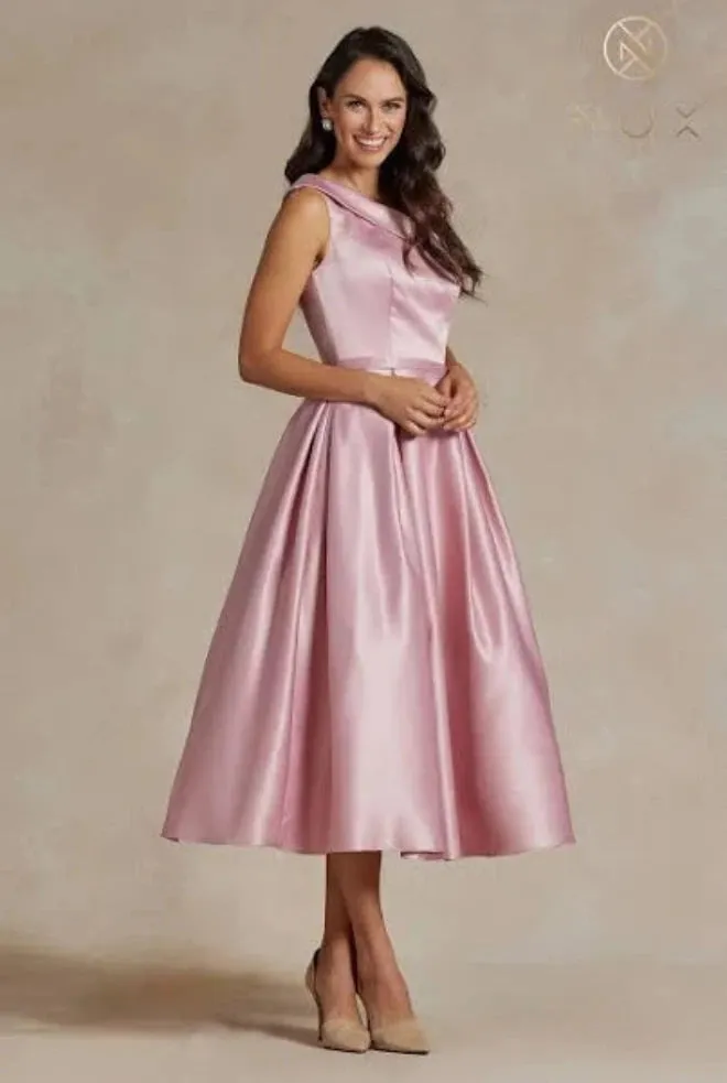 Nox Anabel JE931 One Shoulder Tea Length Dress Reception Formal Wedding Party Gown
