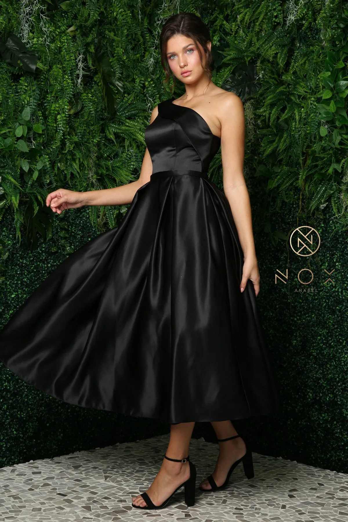 Nox Anabel JE931 One Shoulder Tea Length Dress Reception Formal Wedding Party Gown