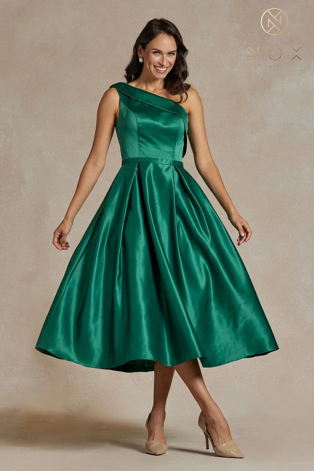 Nox Anabel JE931 One Shoulder Tea Length Dress Reception Formal Wedding Party Gown