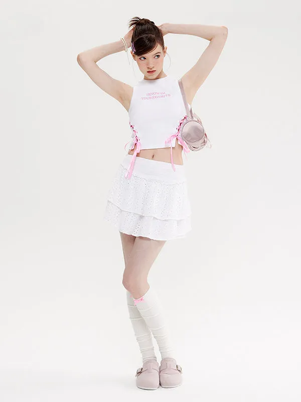 Nvuvu Embroidered Sleeveless Ribbon Drawstring Tank Top