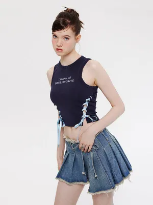 Nvuvu Embroidered Sleeveless Ribbon Drawstring Tank Top