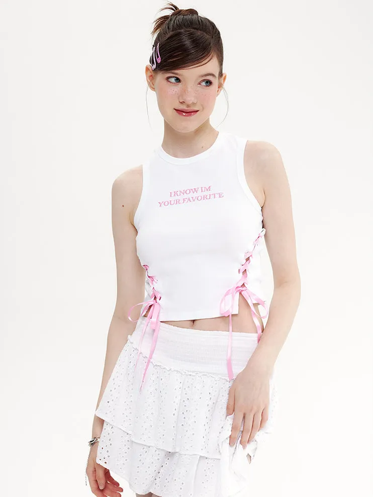 Nvuvu Embroidered Sleeveless Ribbon Drawstring Tank Top