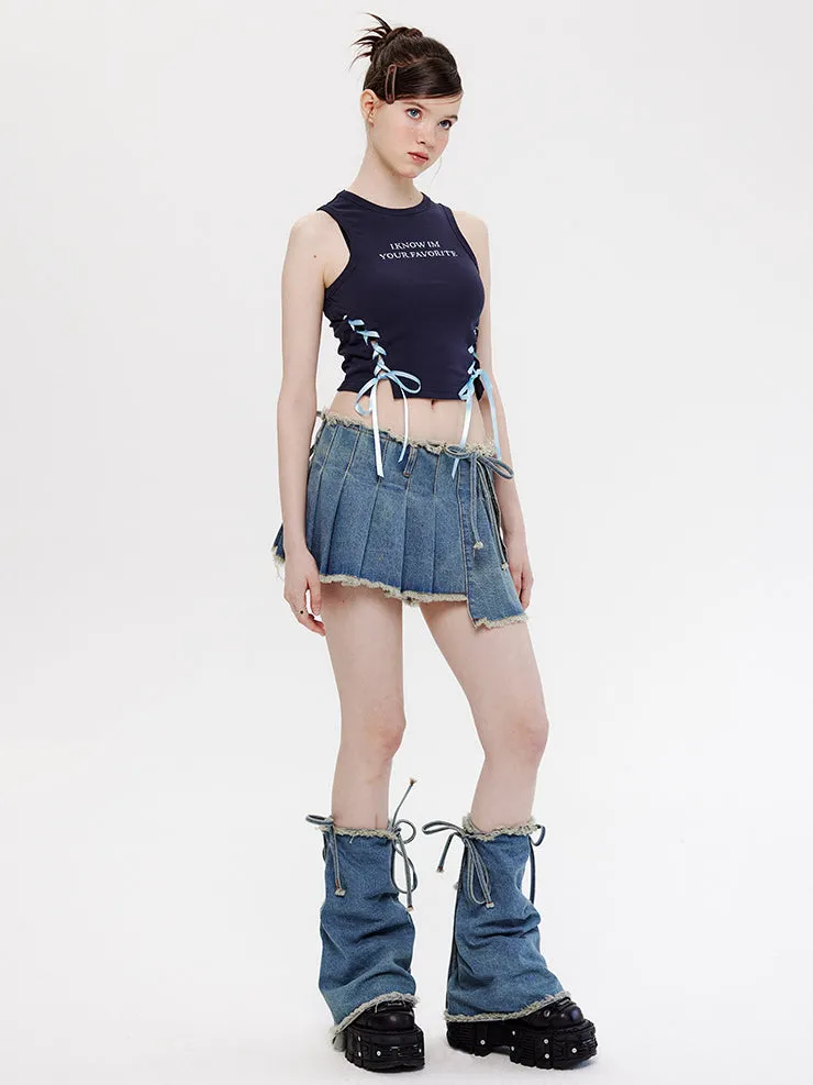 Nvuvu Embroidered Sleeveless Ribbon Drawstring Tank Top