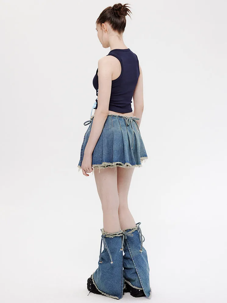 Nvuvu Embroidered Sleeveless Ribbon Drawstring Tank Top