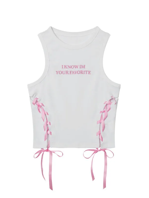 Nvuvu Embroidered Sleeveless Ribbon Drawstring Tank Top