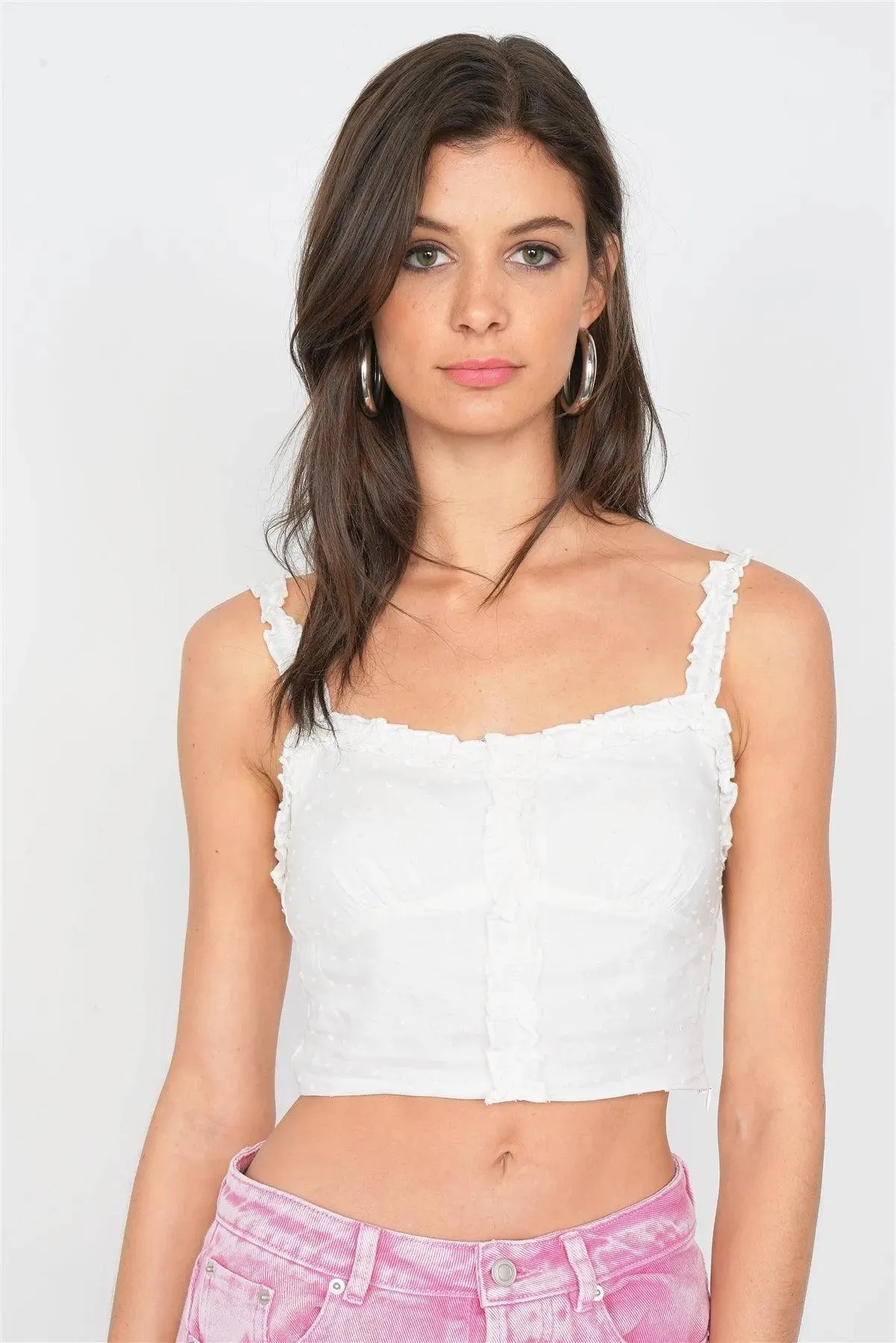 Off-White Embroidered Knot Frill Trim Crop Tank Top /2-1-1