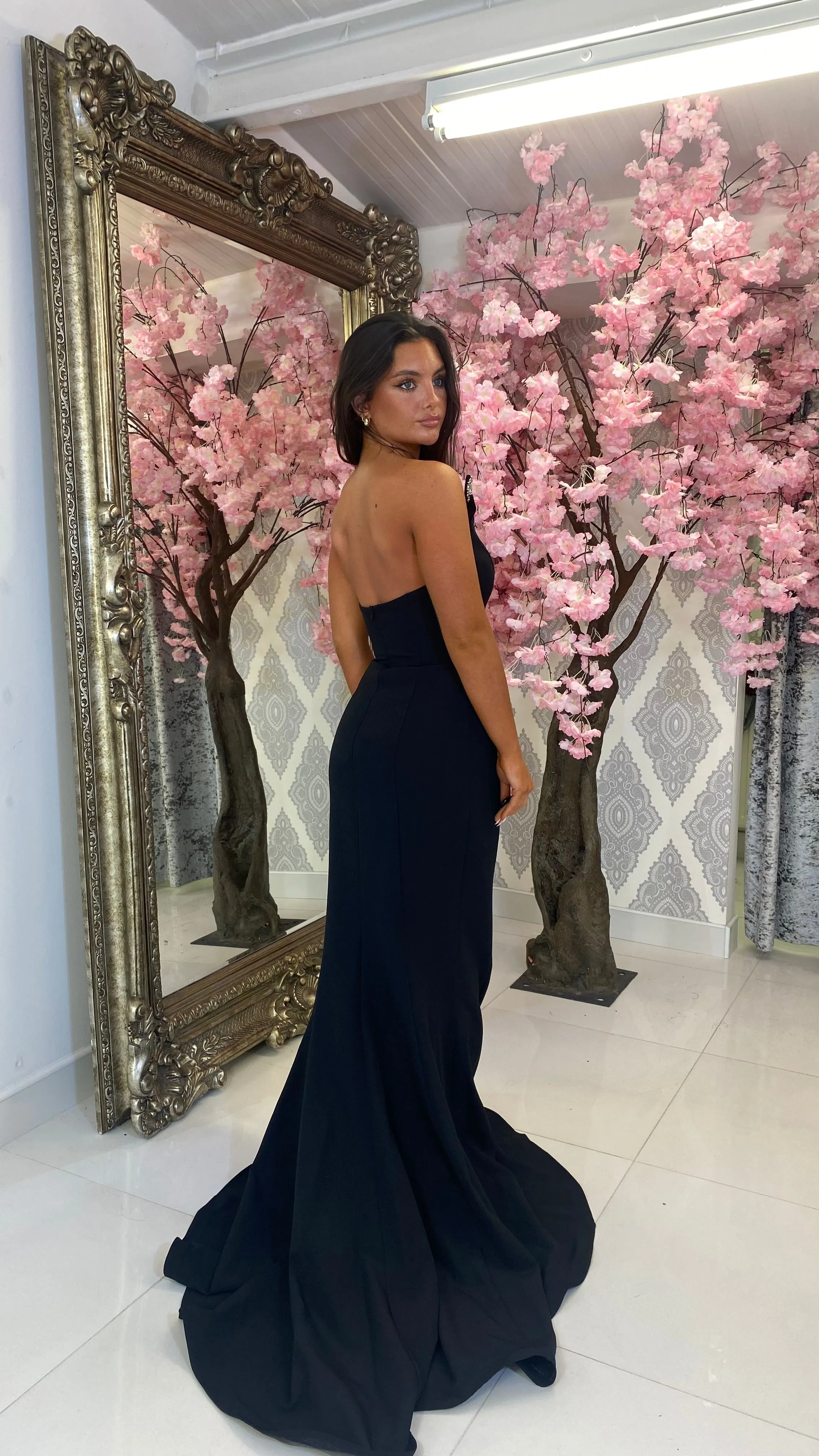 One Shoulder With Silver Embellished Detailed Full Length Gown