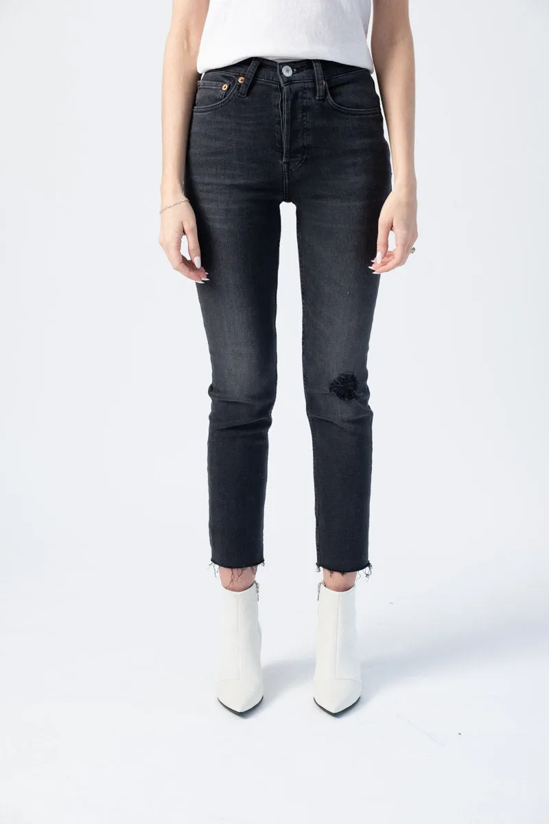 Power Stretch High Rise Ankle Crop in Lived-In Black