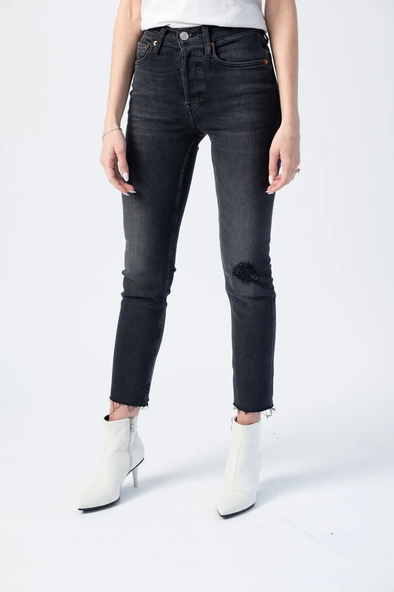 Power Stretch High Rise Ankle Crop in Lived-In Black