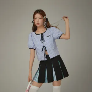 Puff Sleeve Bow Striped Blouse
