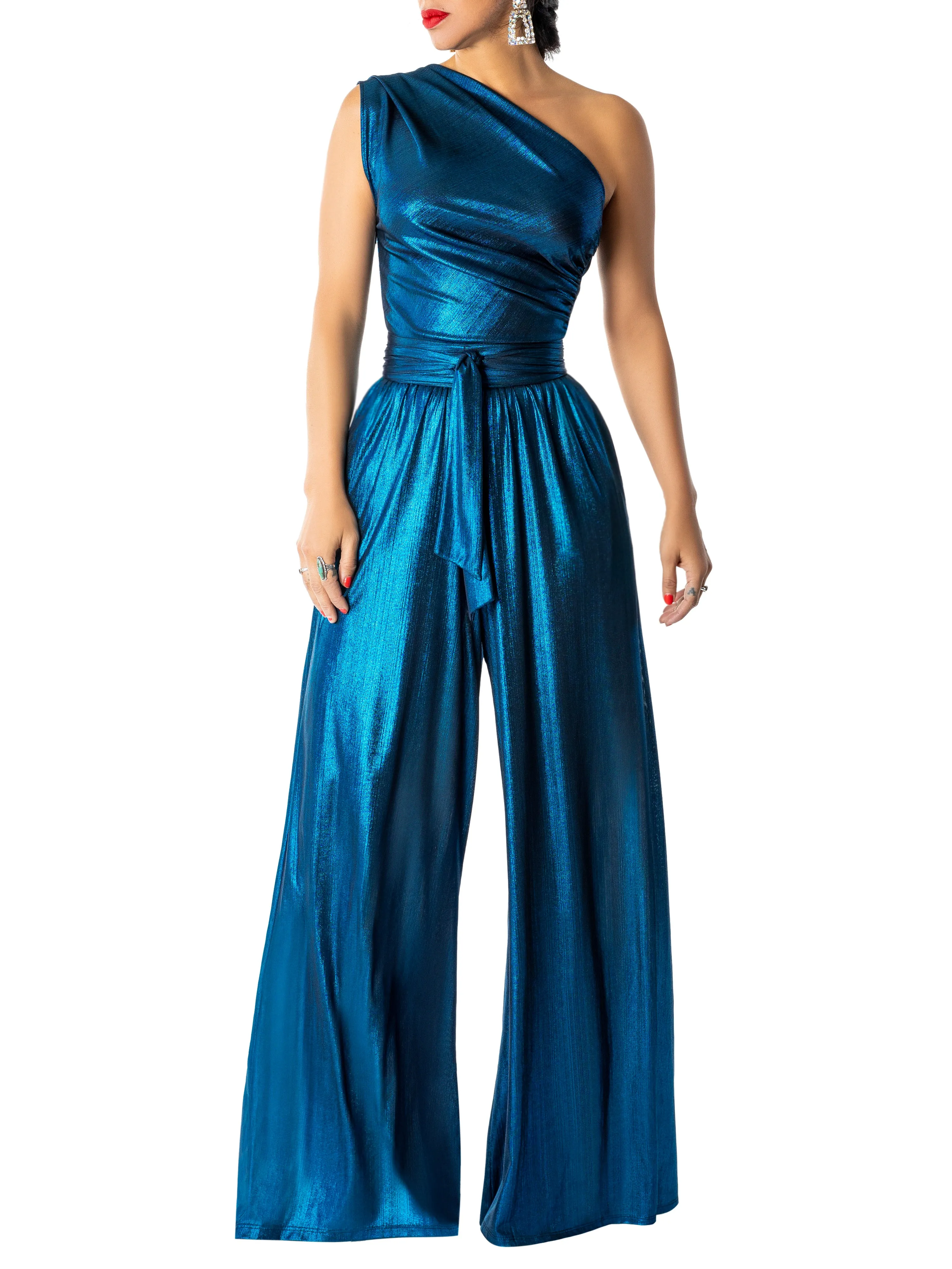 "Taraji" Blue One-Shoulder Jumpsuit