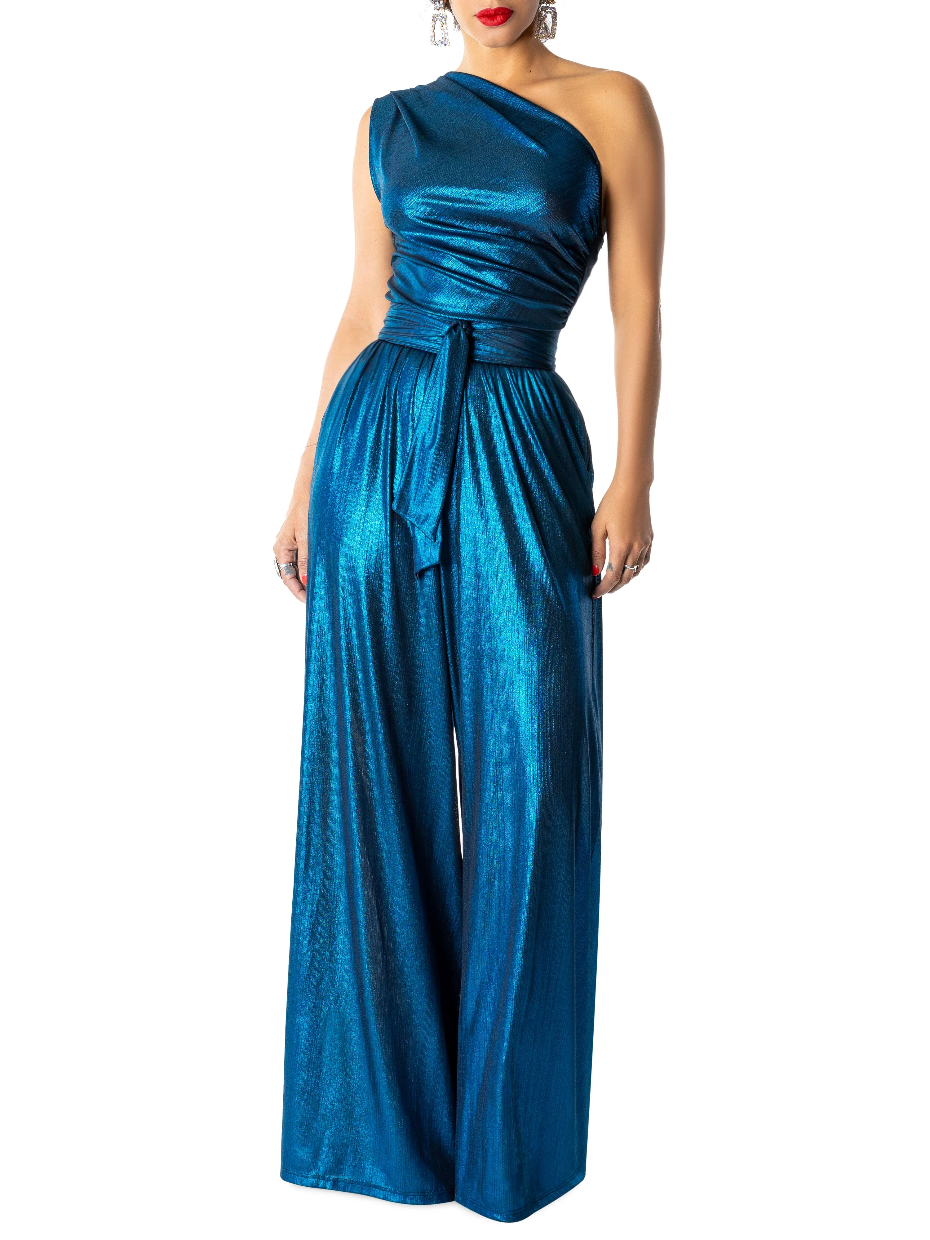 "Taraji" Blue One-Shoulder Jumpsuit