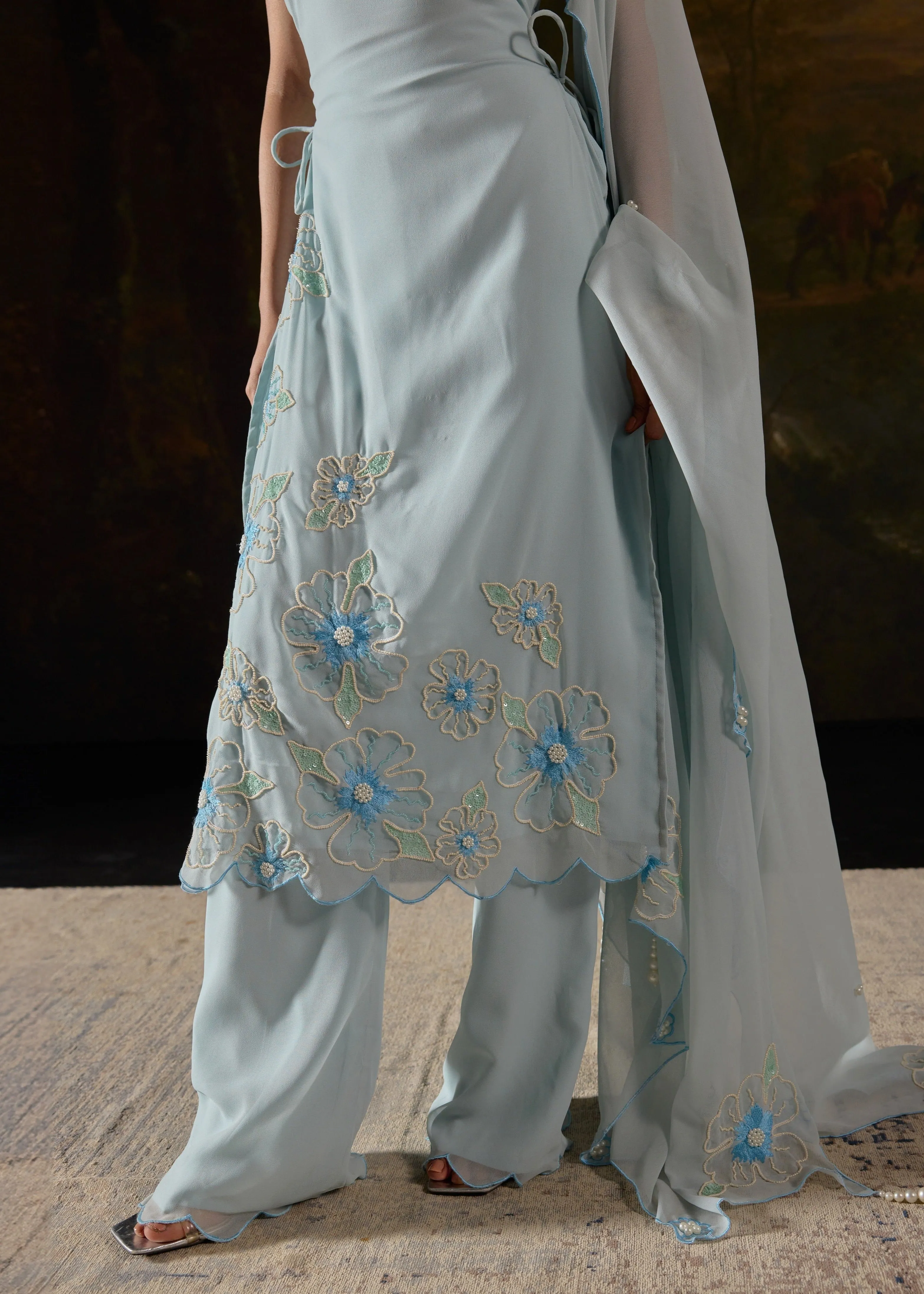 Raaya Baby Blue Hand-Embroidered Sleeveless Suit
