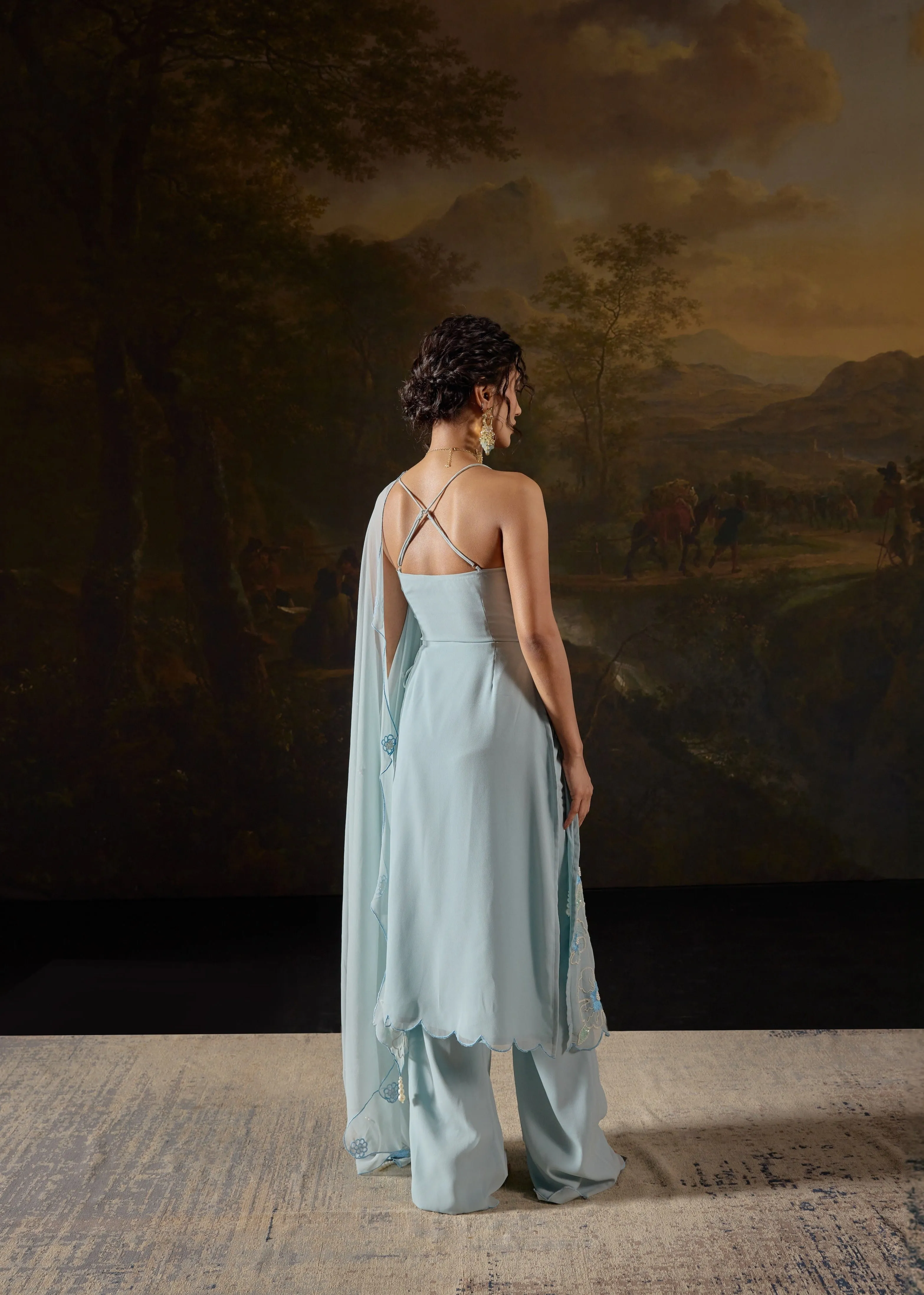 Raaya Baby Blue Hand-Embroidered Sleeveless Suit