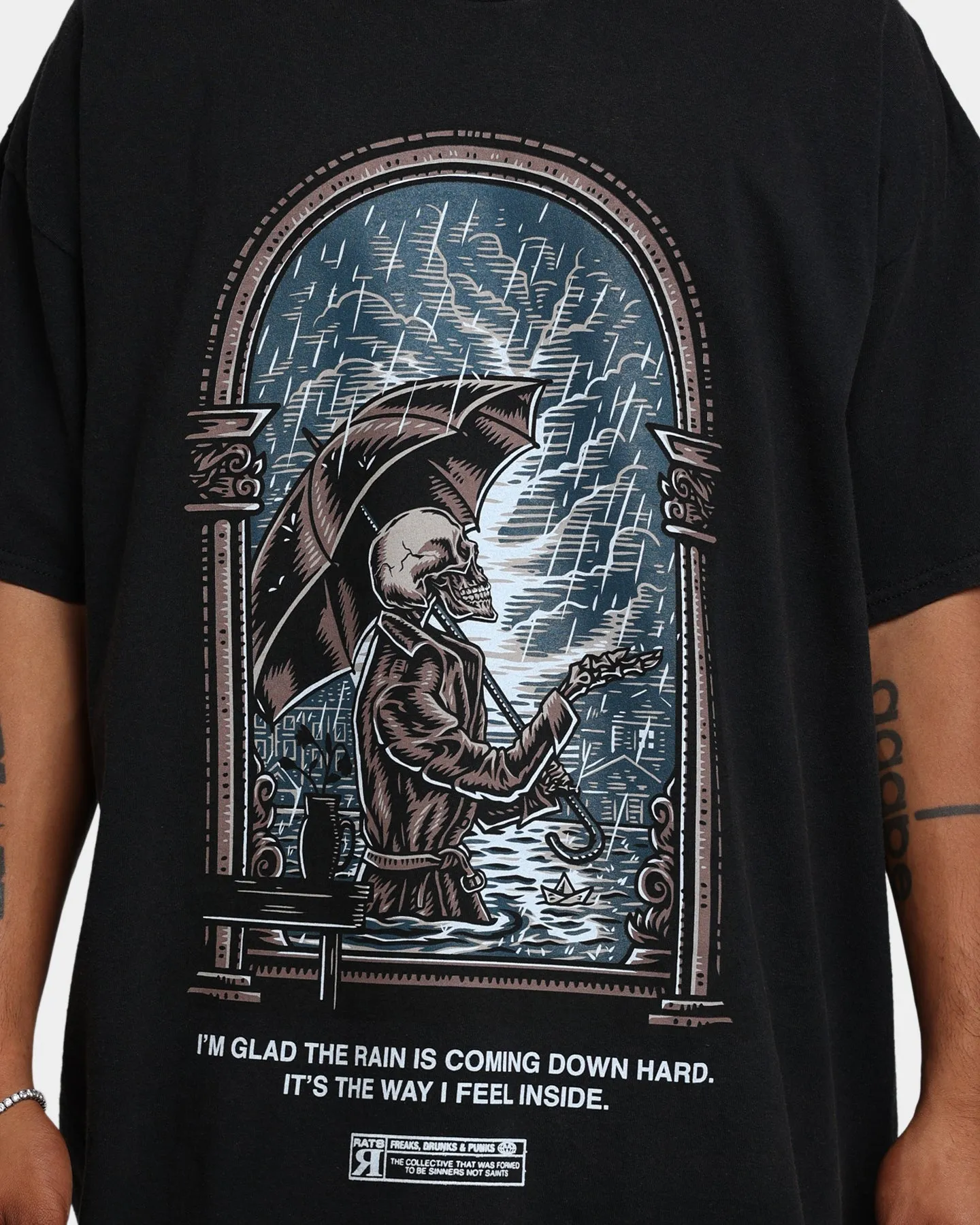 Rats Get Fat The Rain Vintage T-Shirt Black Wash
