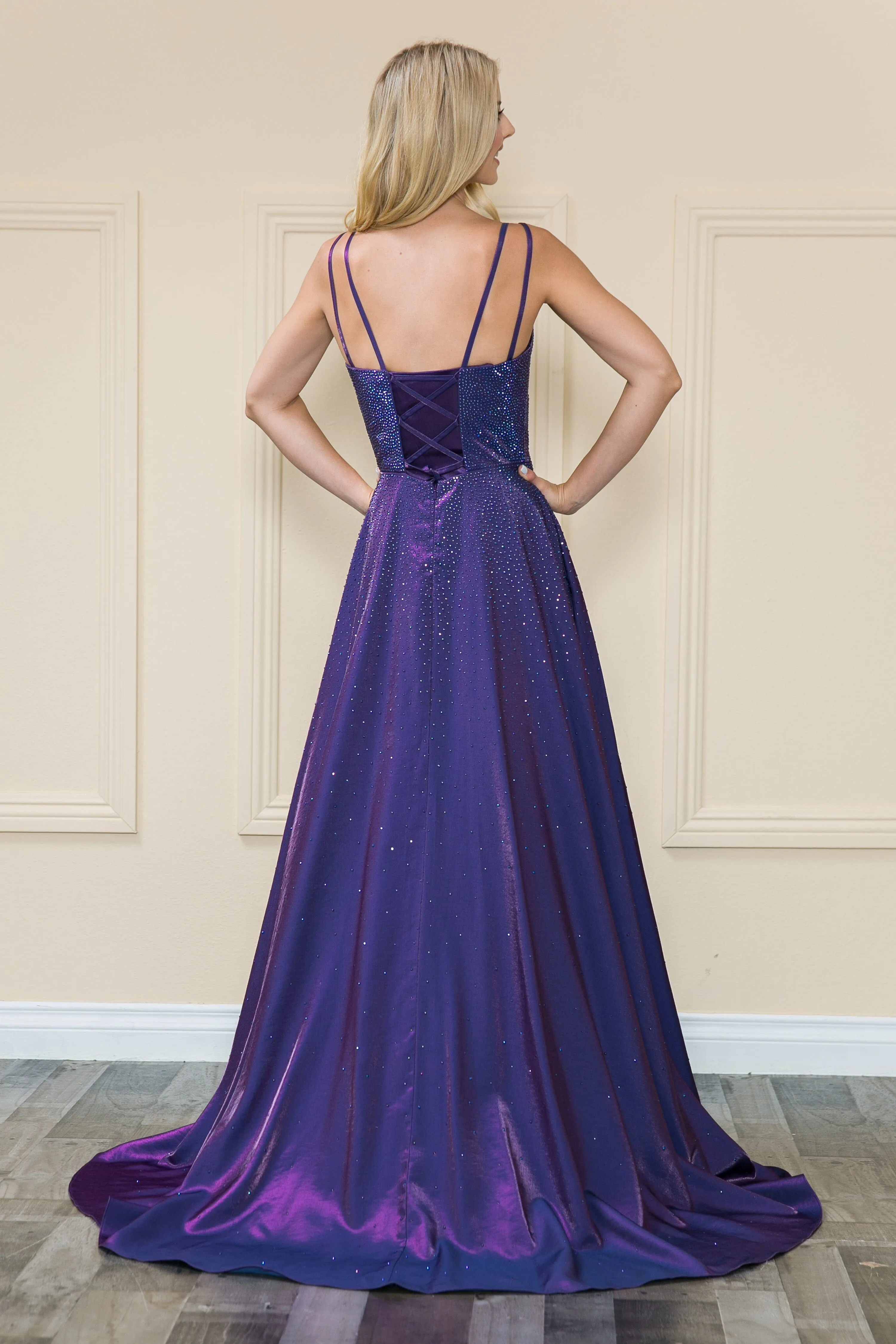Rhinestone Beaded A-line Gown by Poly USA 8922