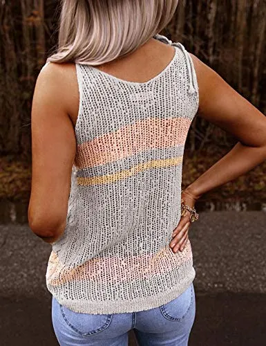 Sexy Grey Striped O Neck Cami Tank - Women's XL