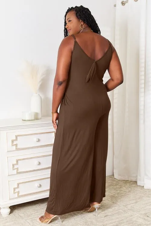 Skylar Spaghetti Strap Tied Wide Leg Jumpsuit