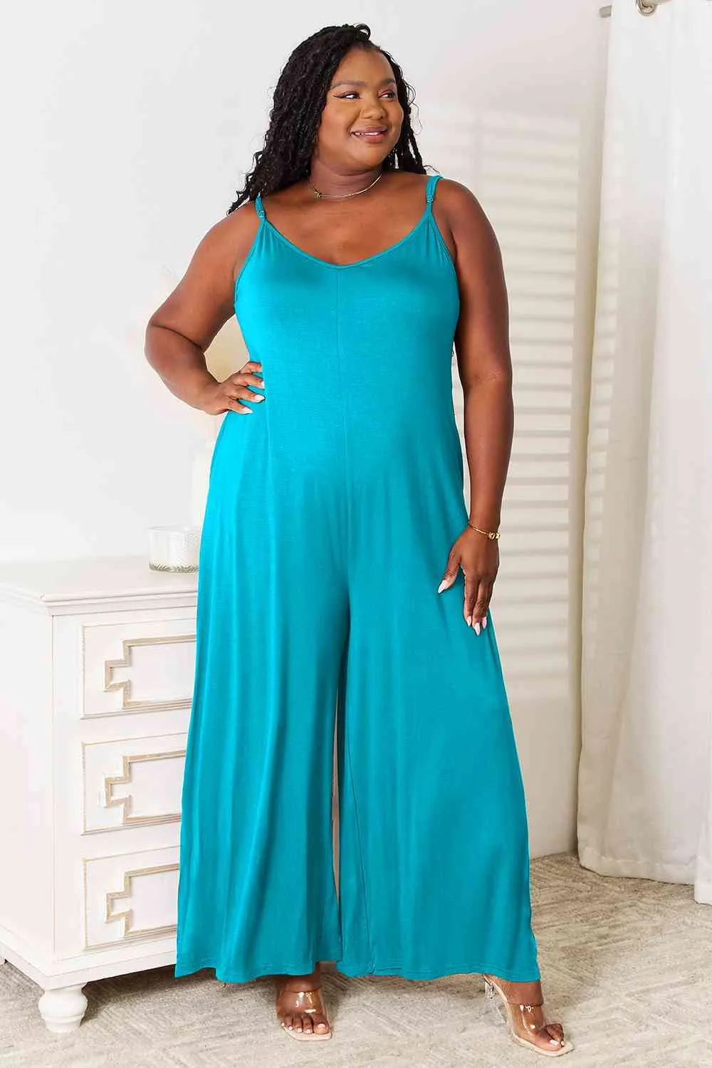 Skylar Spaghetti Strap Tied Wide Leg Jumpsuit