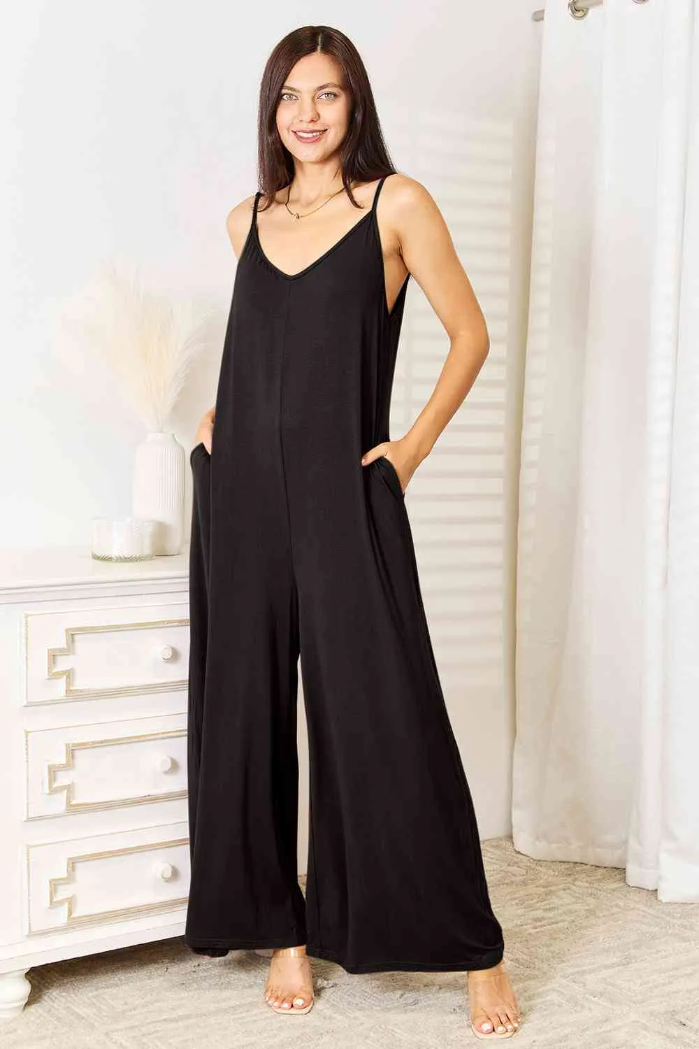 Skylar Spaghetti Strap Tied Wide Leg Jumpsuit