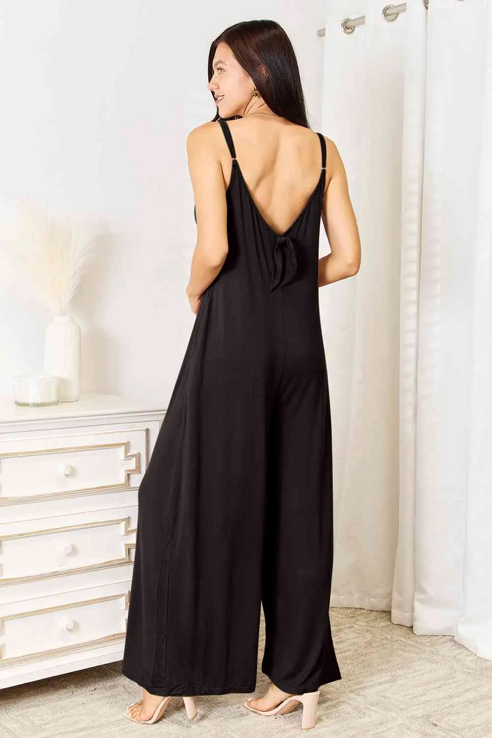 Skylar Spaghetti Strap Tied Wide Leg Jumpsuit