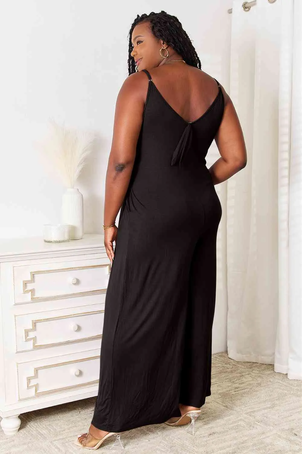 Skylar Spaghetti Strap Tied Wide Leg Jumpsuit