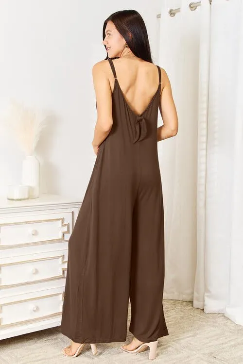 Skylar Spaghetti Strap Tied Wide Leg Jumpsuit