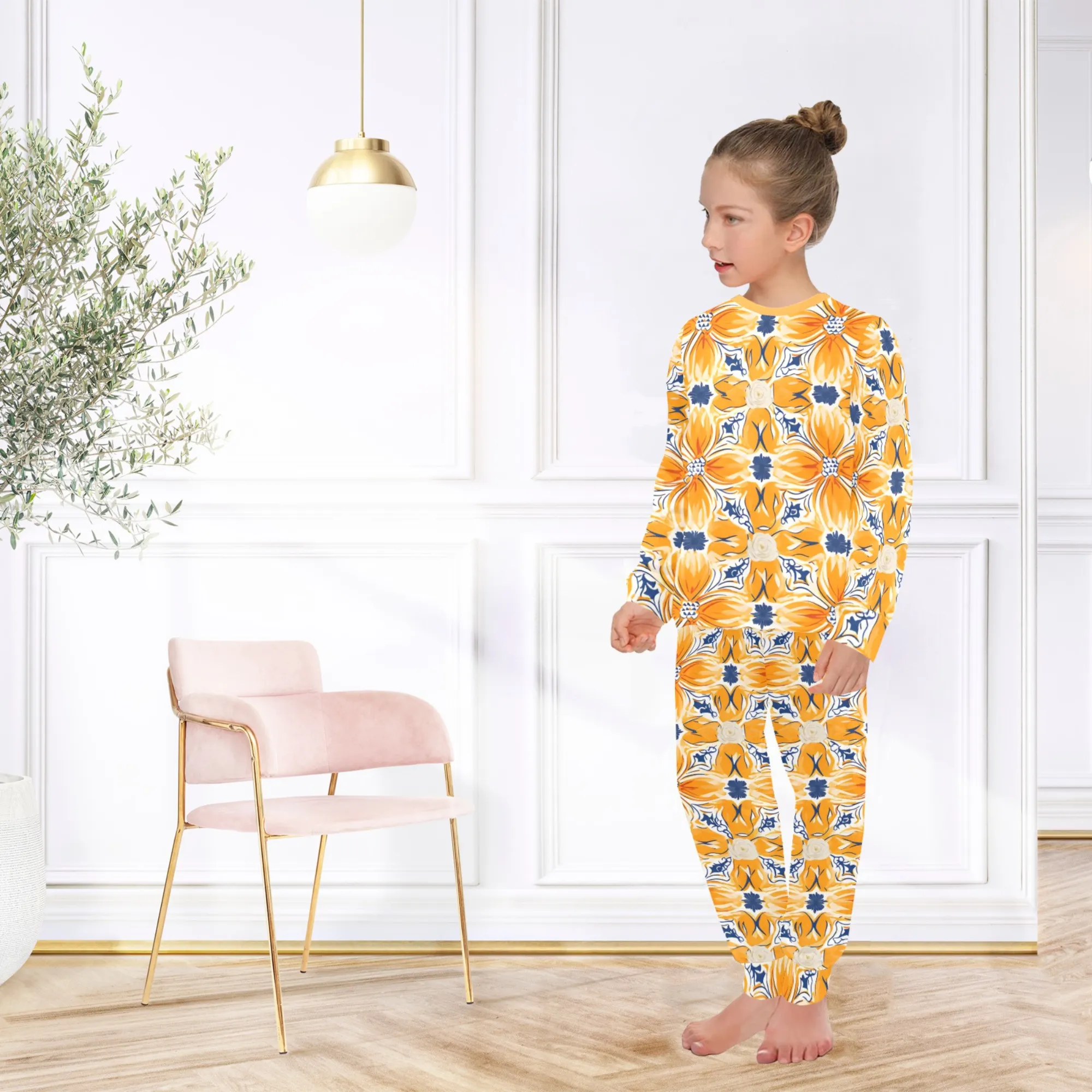 Spanish Marigold | Autumn Pajama Set for Girls  | Whimsical & Cozy Sleepwear for Kids