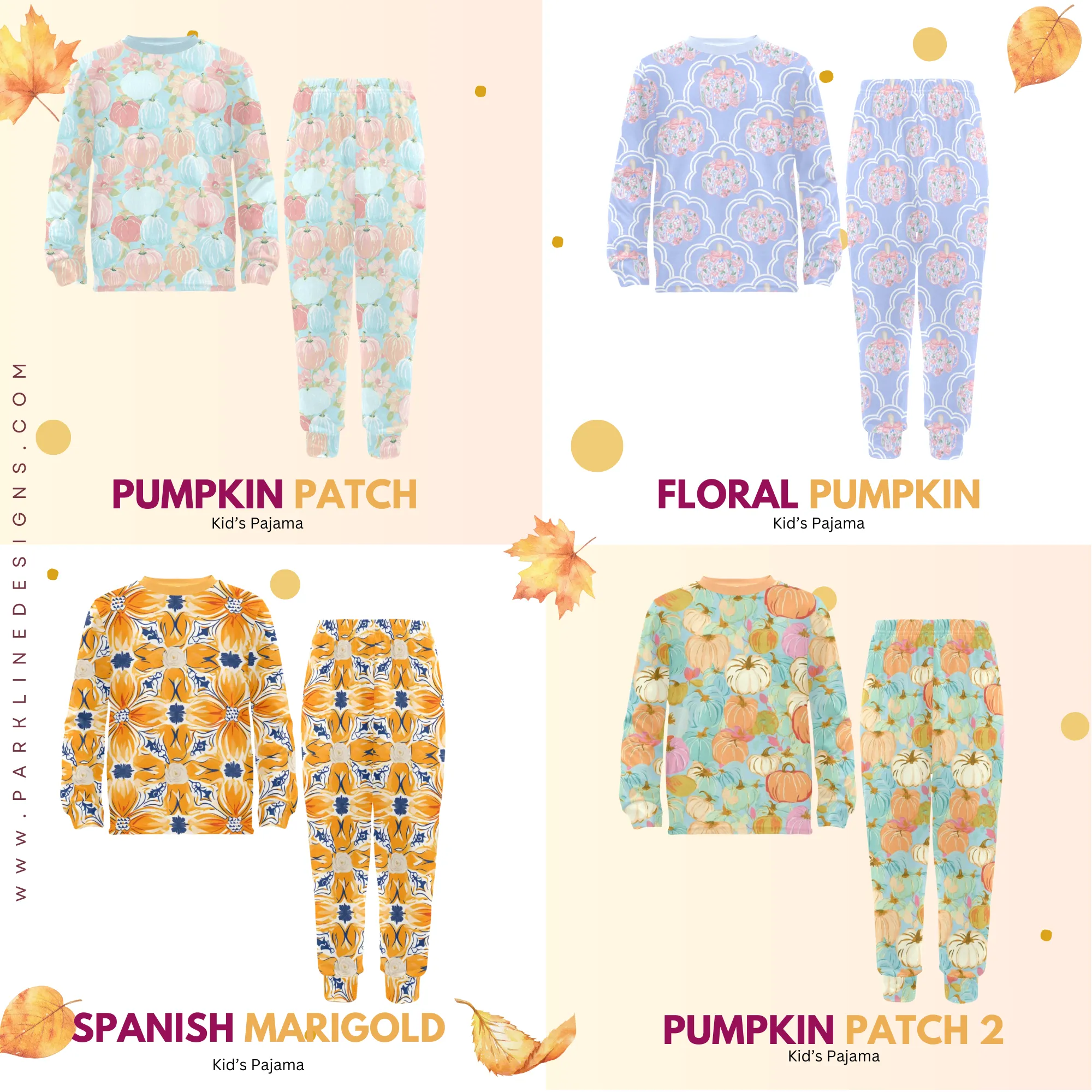 Spanish Marigold | Autumn Pajama Set for Girls  | Whimsical & Cozy Sleepwear for Kids