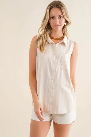 STRIPED SLEEVELESS COLLAR TOP