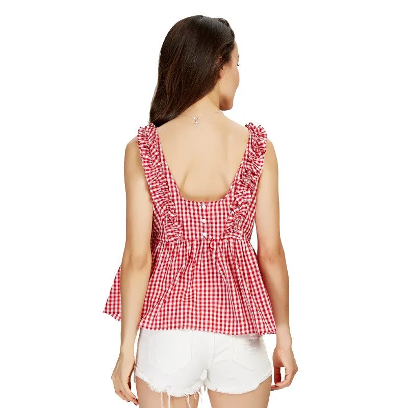 Sweet Pleated Ruffles Sleeveless Shirt