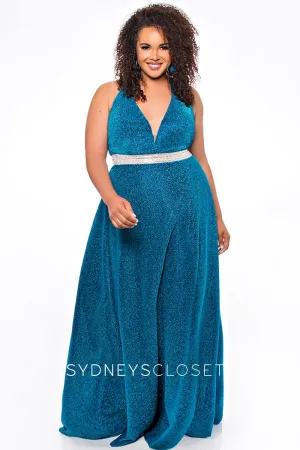 Sydney;s Closet SC7289 size 14 Turquoise long shimmer prom dress plus size formal SC 7289