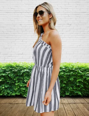TastyHottie - Striped diagonal shoulder dress