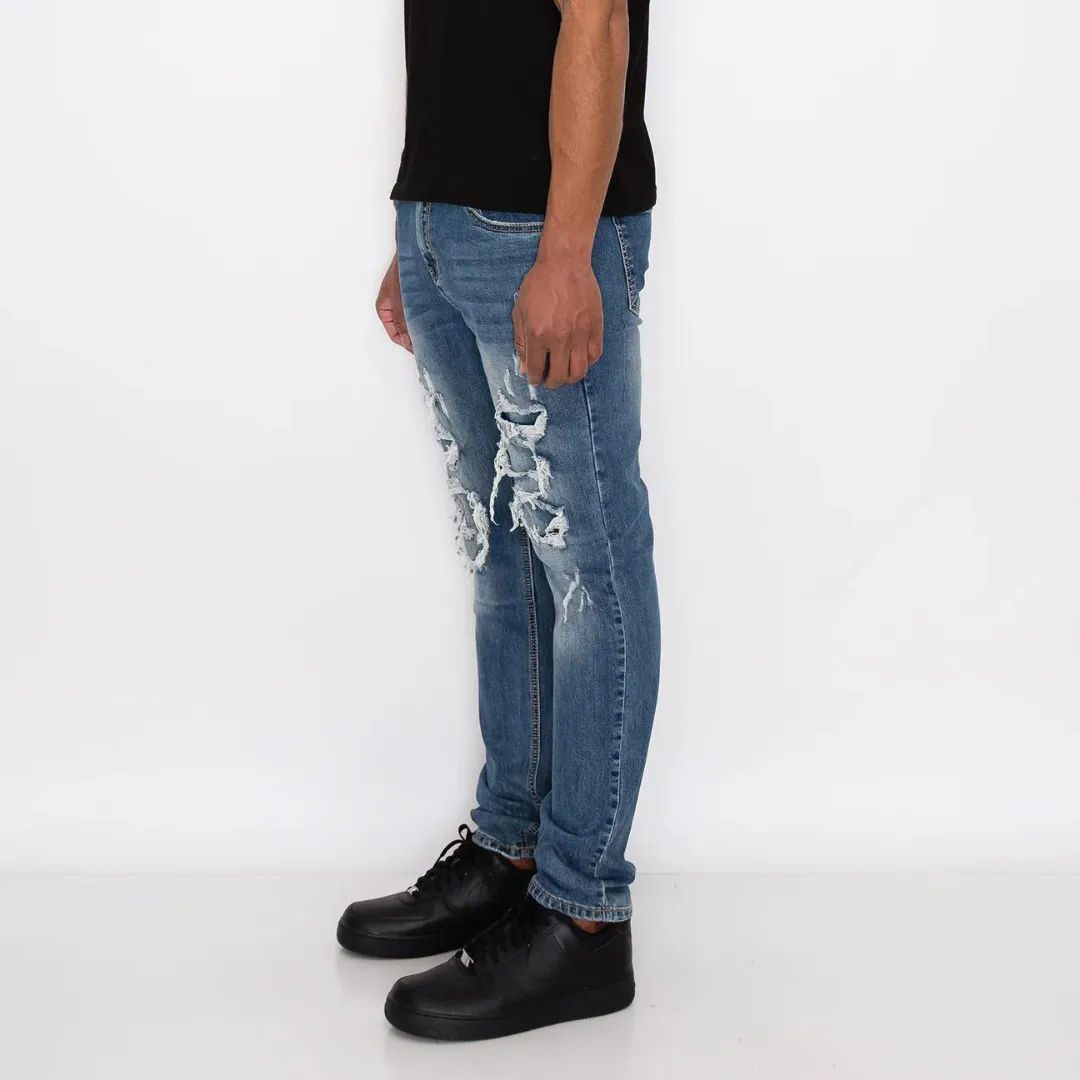 Victorious DISTRESSED RIP & REPAIR DENIM JEANS (INDIGO)