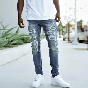 Victorious DISTRESSED RIP & REPAIR DENIM JEANS (INDIGO)