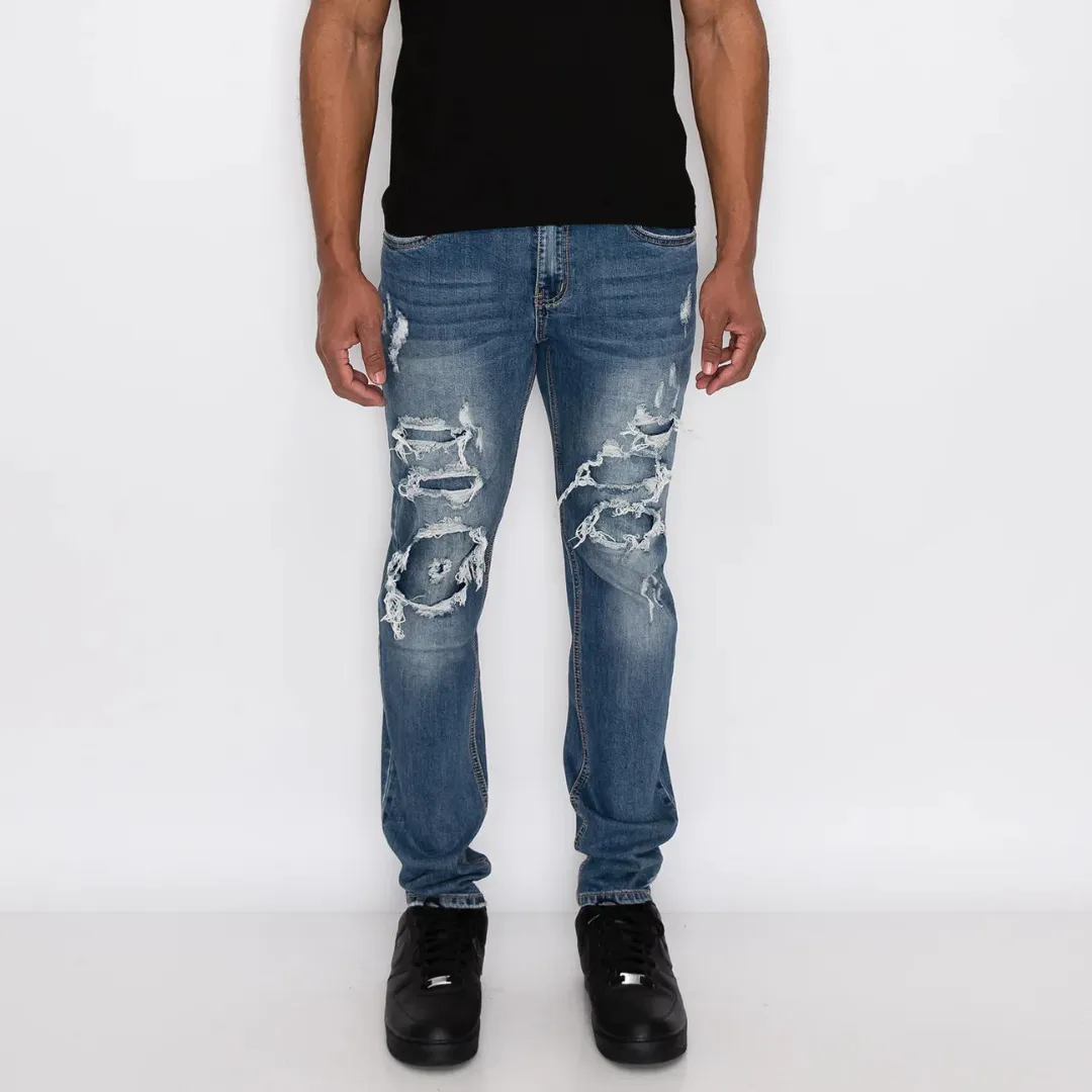 Victorious DISTRESSED RIP & REPAIR DENIM JEANS (INDIGO)