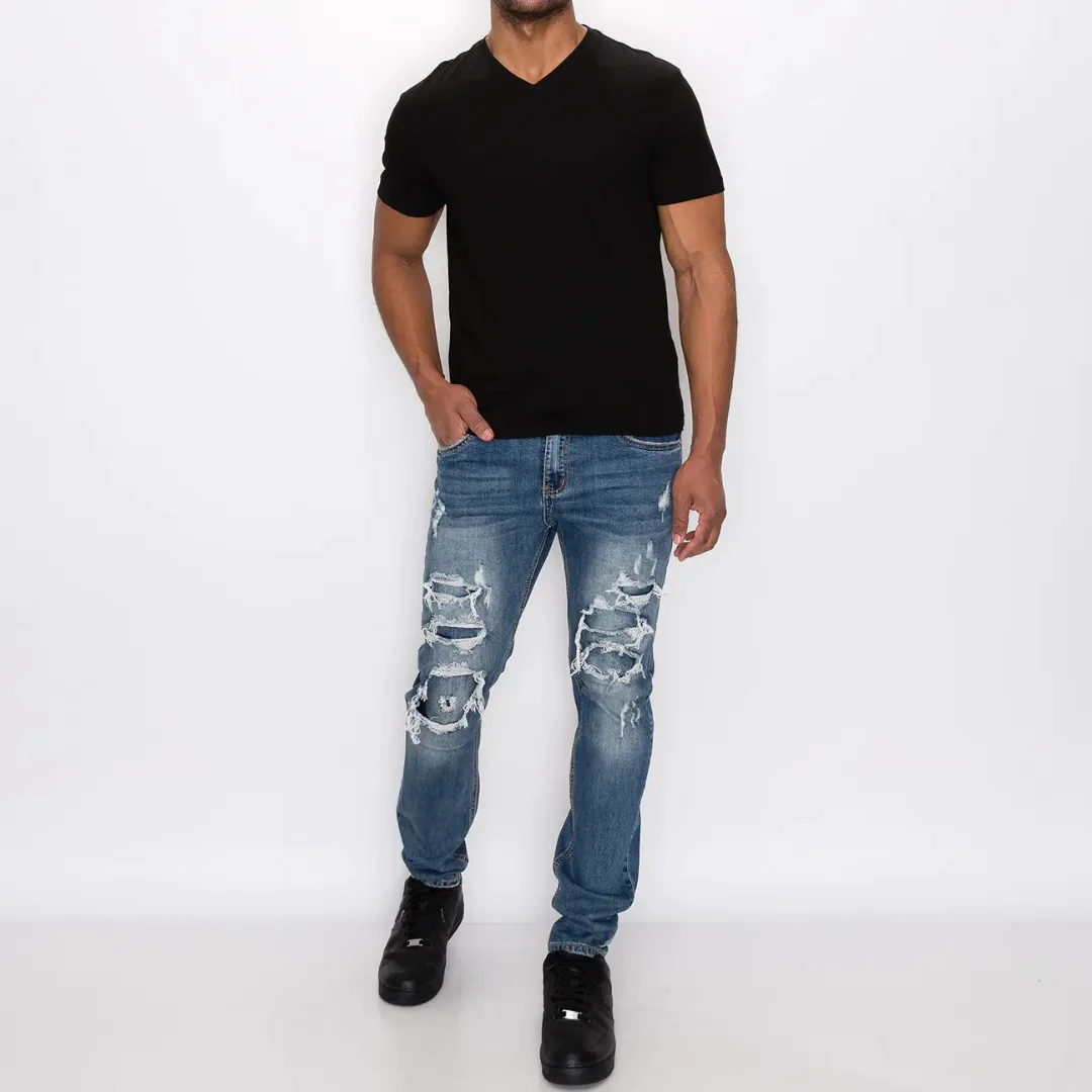 Victorious DISTRESSED RIP & REPAIR DENIM JEANS (INDIGO)