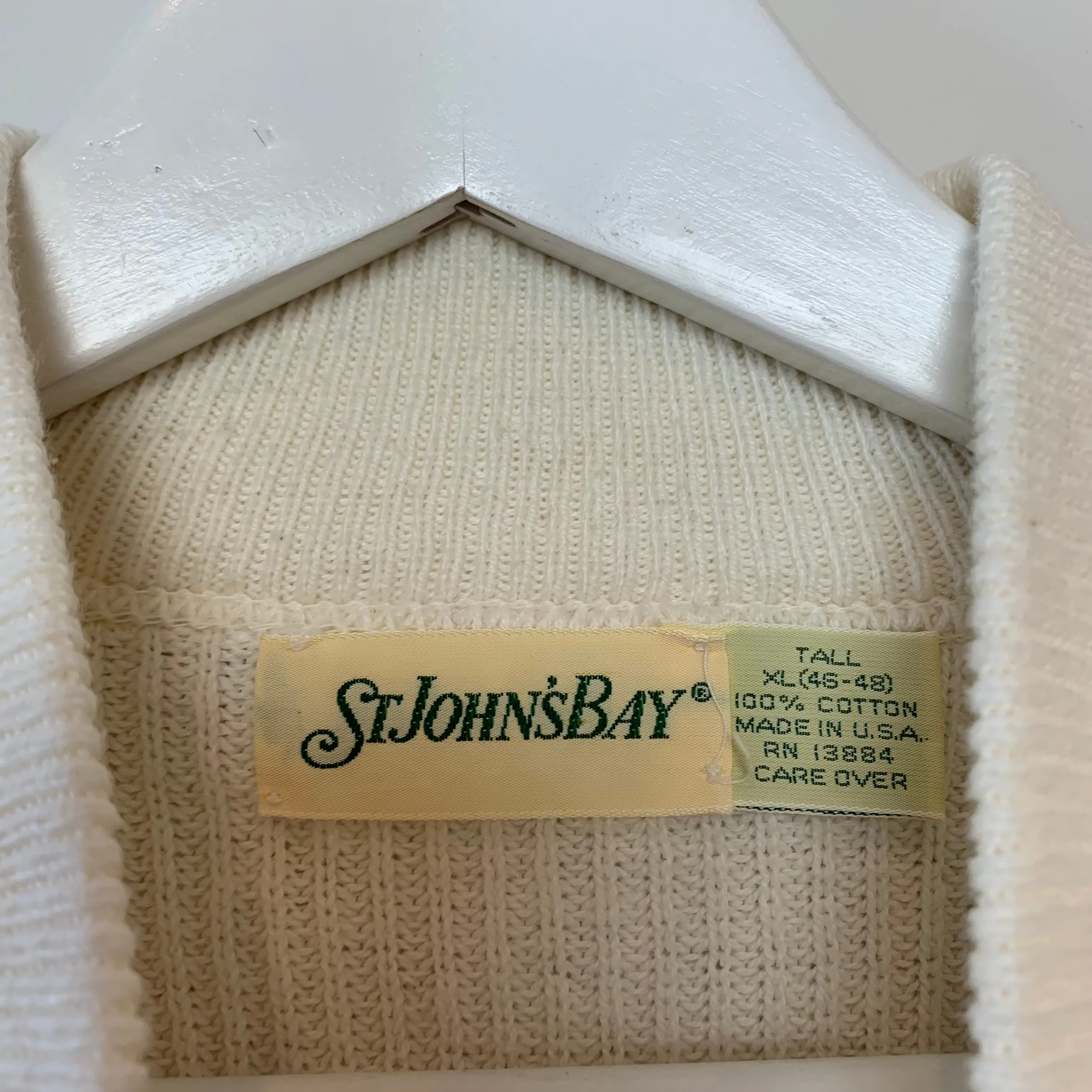 Vintage 90s St. John's Bay Button Henley Pullover Sweater Chunky Knit Grandpa Cream Cotton XL