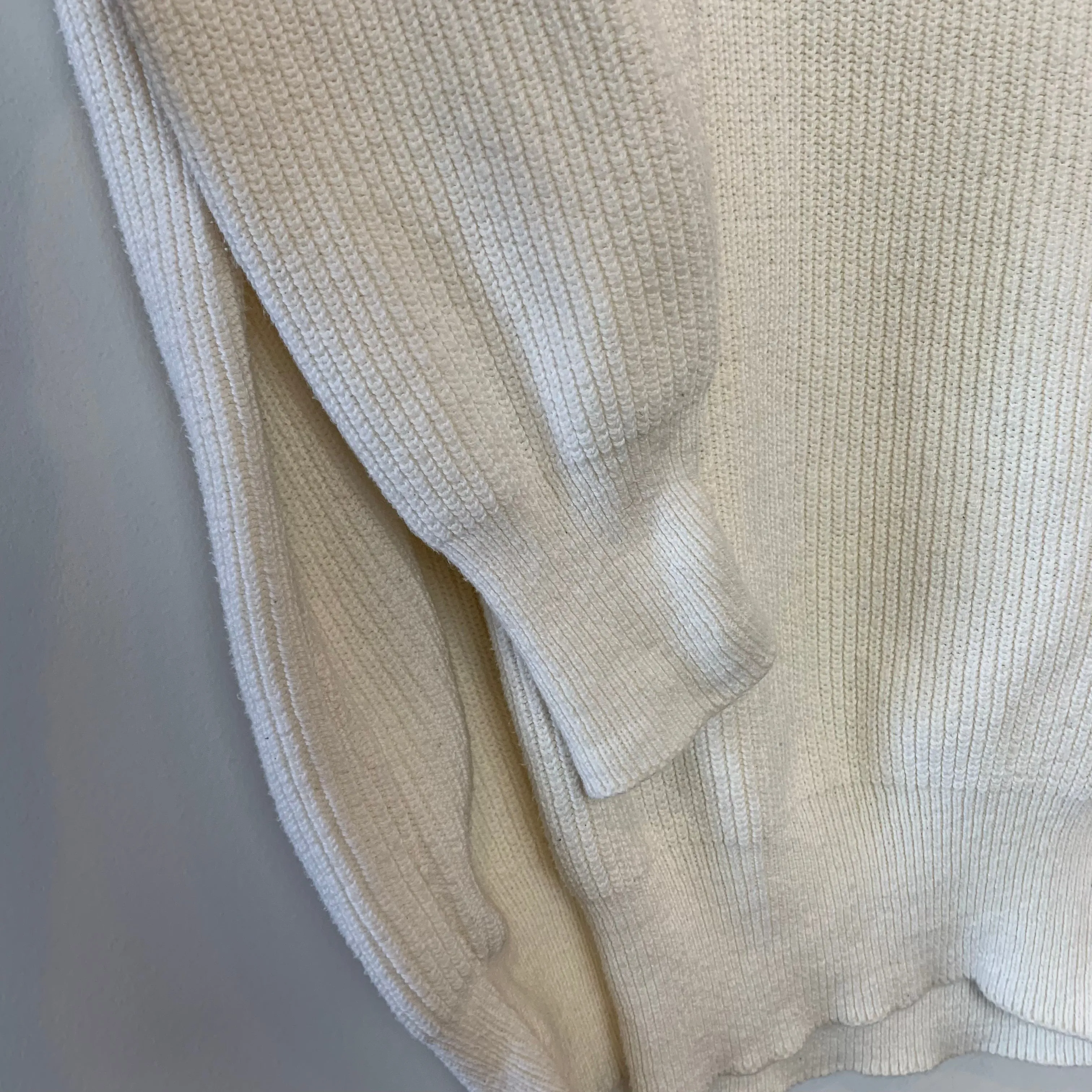 Vintage 90s St. John's Bay Button Henley Pullover Sweater Chunky Knit Grandpa Cream Cotton XL