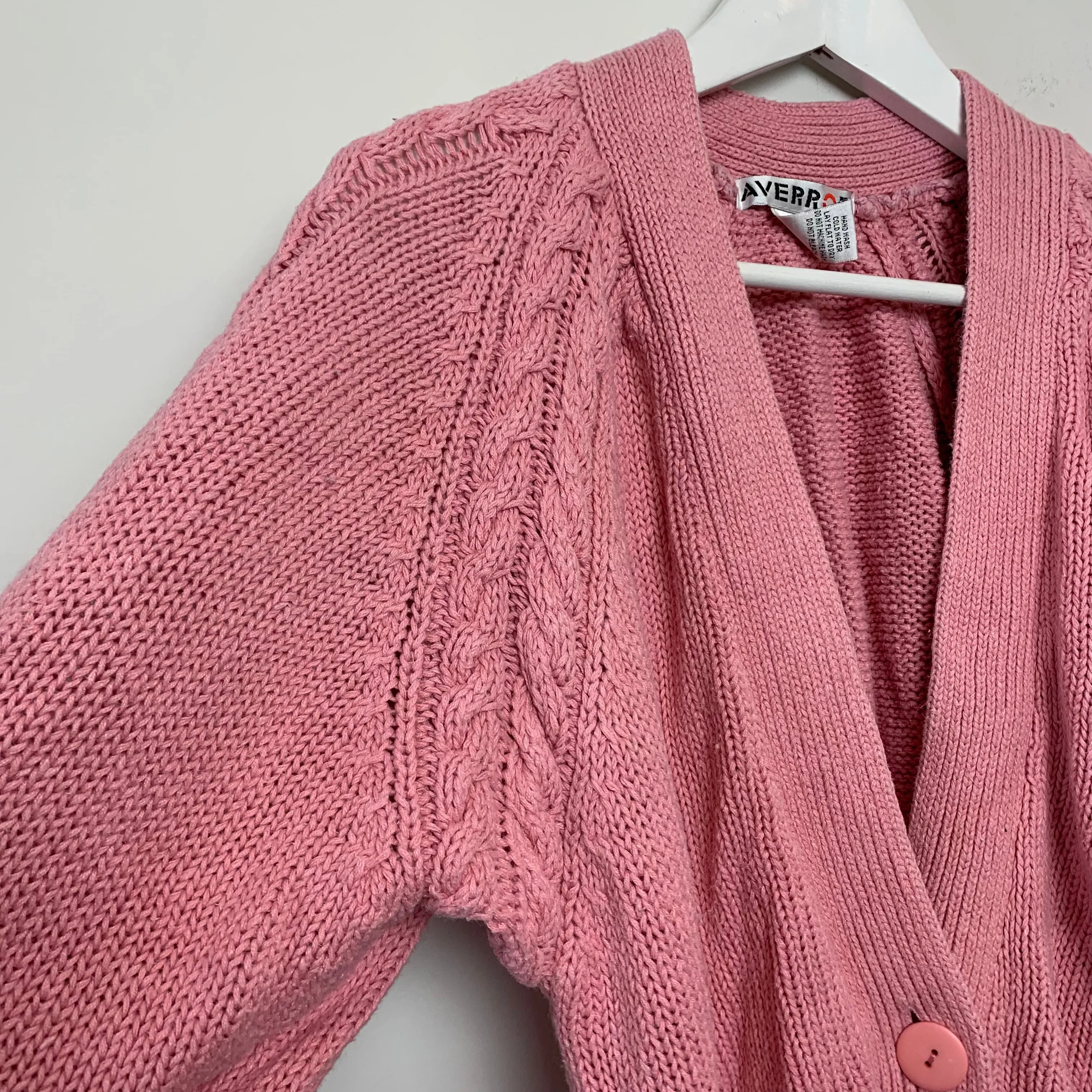 Vintage Averroe Chunky Knit Pink Cardigan Sweater Small
