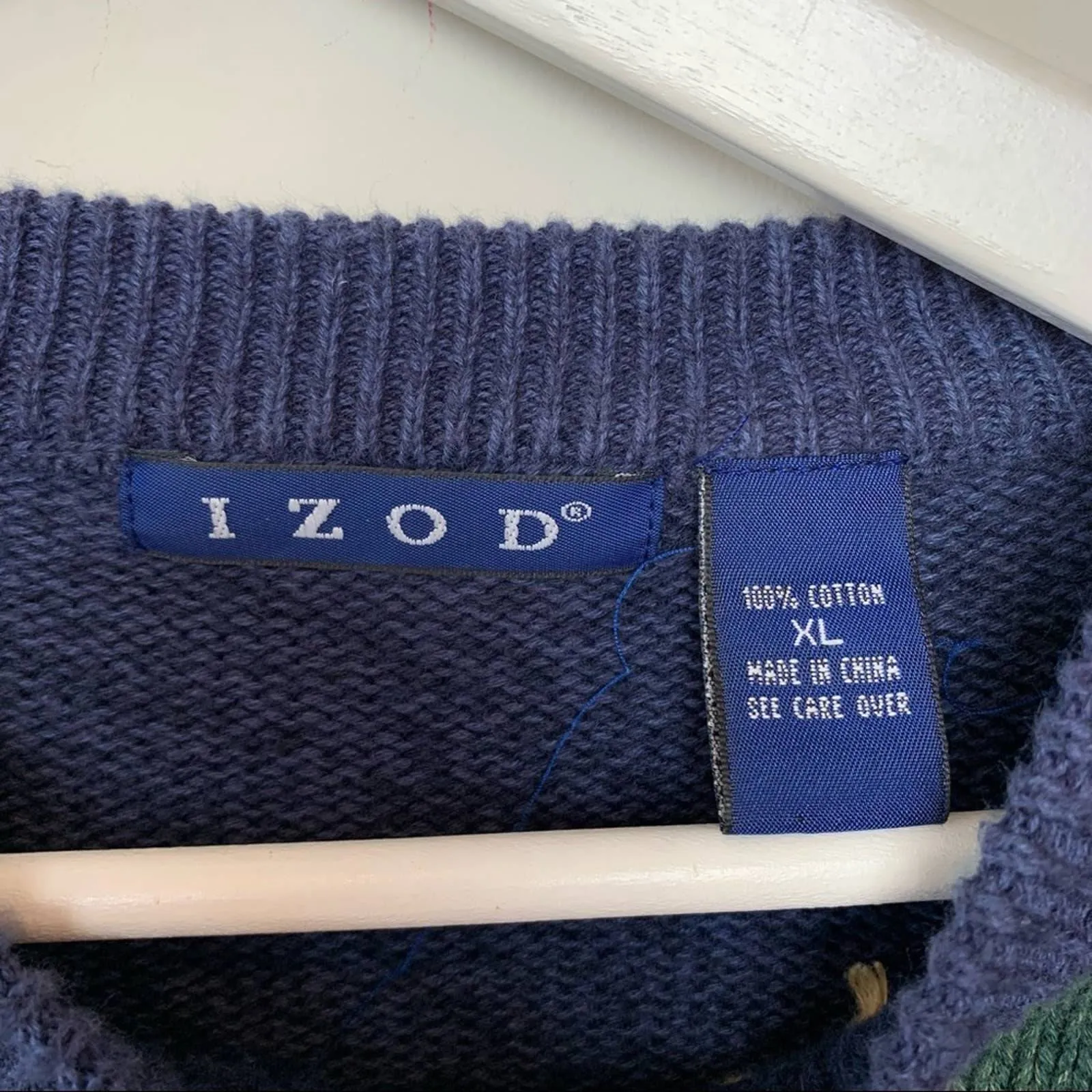 Vintage Izod 90s Argyle Chunky Knit Grandpa Sweater XL Cotton Oversized Blue