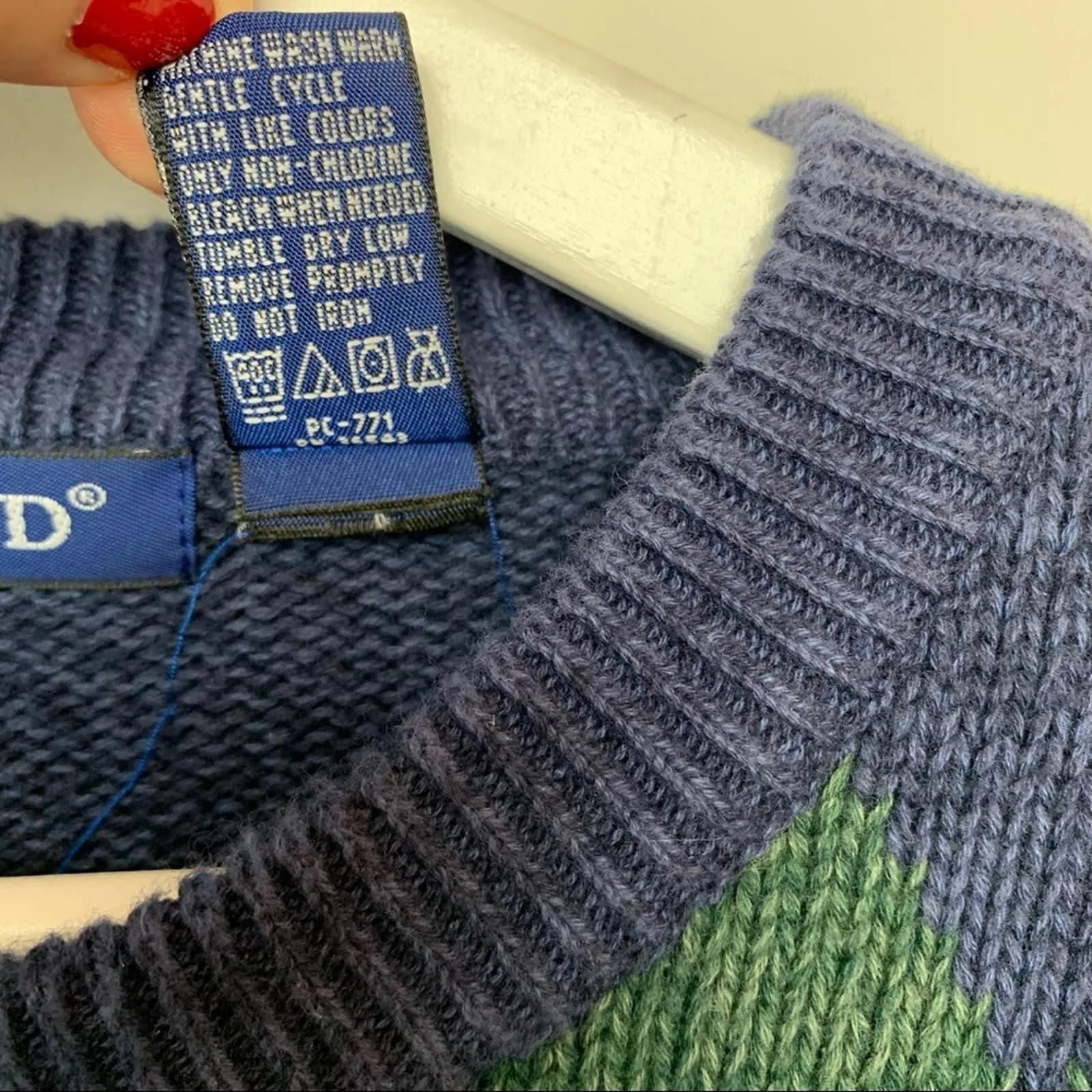 Vintage Izod 90s Argyle Chunky Knit Grandpa Sweater XL Cotton Oversized Blue