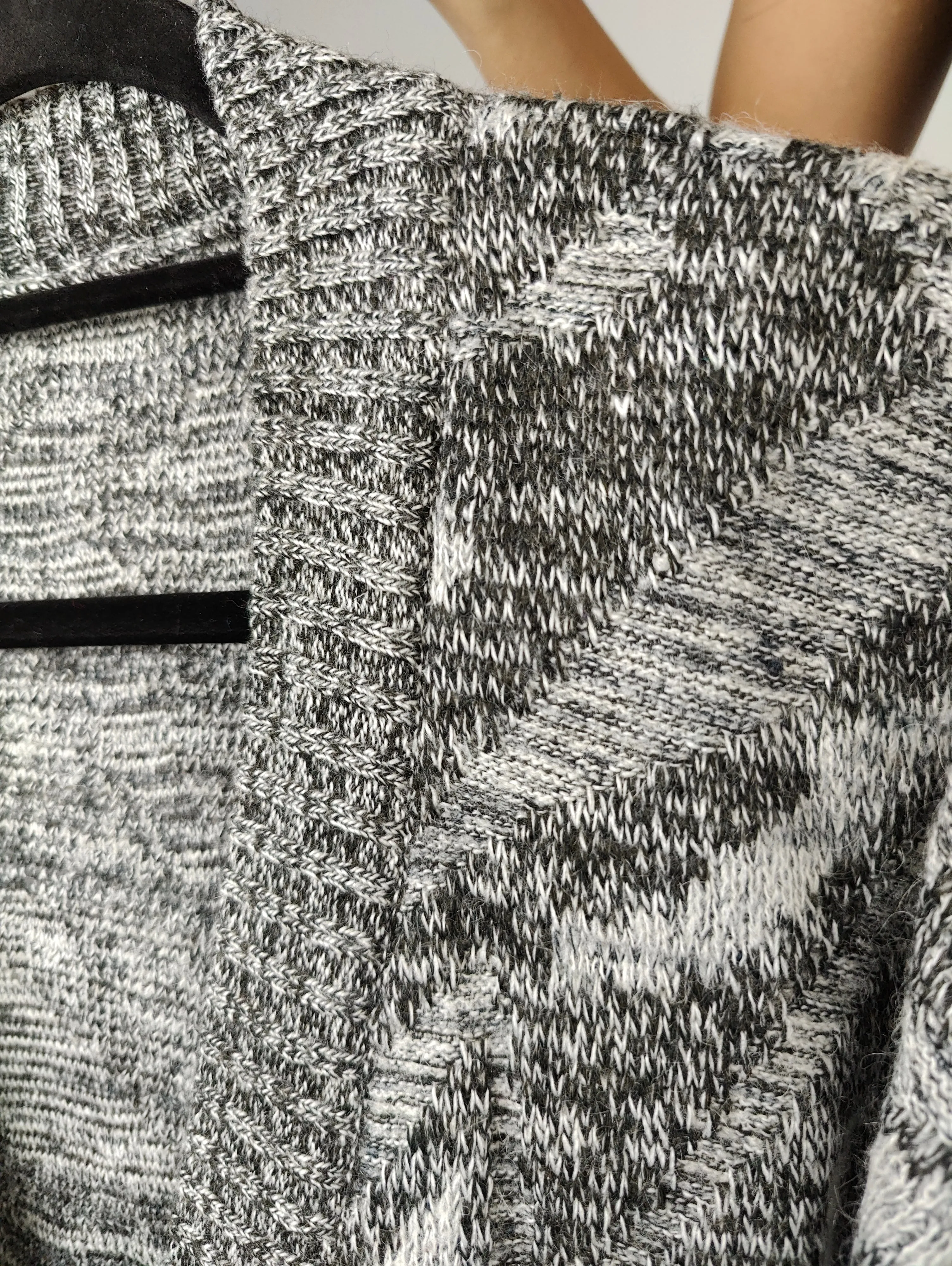Vintage wool cardigan L XL | grey pattern knit knitted jacket women unisex men