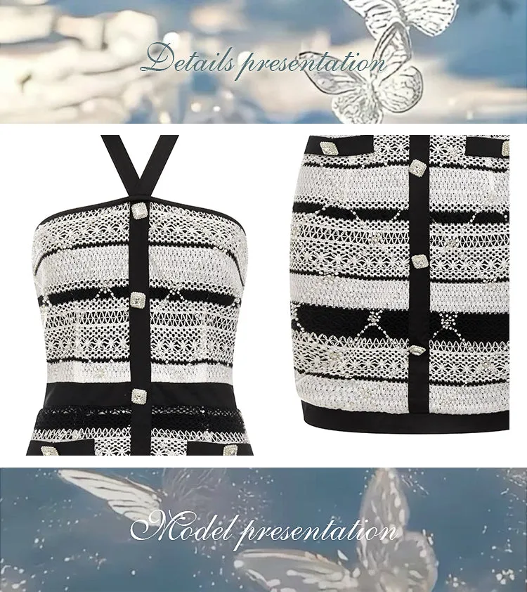 Wardrobes by Chen High End Diamond Halter Neck Short Knitted Party Dress-GERTY
