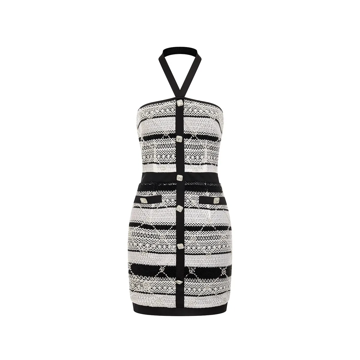 Wardrobes by Chen High End Diamond Halter Neck Short Knitted Party Dress-GERTY