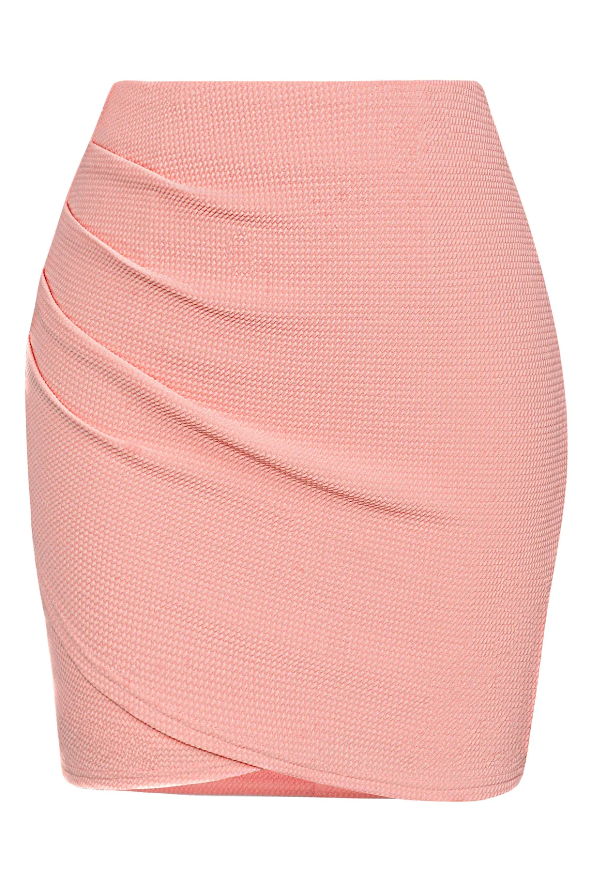 Women Ruched Skirt Elastic Waist Wrap Hem Mid-Thigh Length Bodycon Skirt